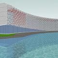 Modern Architectural Building With Wave Shaped Glass Facade And Water Reflection 3d model