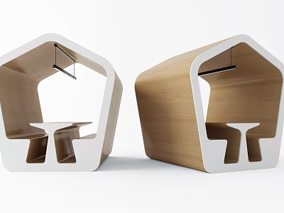 Modern Wooden Public Chairs With House Shaped Design And White Frames 3d model