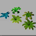 Vibrant Paper Craft Plants With Blue Green Yellow Flower Leaf Shapes On Gray Background