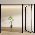 Modern Folding Door With Black Frame And Translucent Panels In Interior 3d model