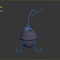 Space Exploration Metallic Sphere With Support Stand Curved Tube And Red Propeller