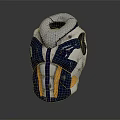 Futuristic Armor Helmet 3D Model With Blue Silver Yellow Accents Textured Surface And Mesh Design