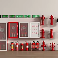 Fire Safety Equipment Display With Hydrants Extinguishers Cabinets And Exit Signs 3d model