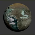 Colorful Planet Surface With Textured Terrain Glowing Blue Regions And Icy Patches