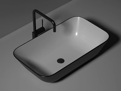 Modern Square Countertop Washbasin With Black Faucet And White Basin 3d model