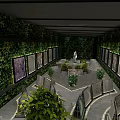 Indoor Art Gallery Space With Green Plant Walls Display Frames Circular Stands And Sculpture