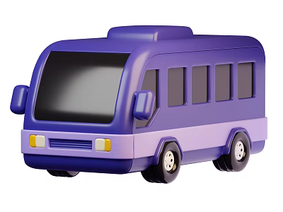 Purple Cartoon Style Toy Bus With Black Windows And Yellow Headlights 3d model