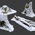 Snow Covered Stone And Wood Stumps With Natural Winter Texture Details