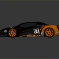 Black And Orange Striped Racing Car With Number 57 Aerodynamic Design