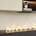 Modern Linear Fireplace with Bright Burning Flames and Decorative Shelf Above