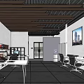 Modern Public Office Space Interior With Open Layout Workstations And Wall Art 3d model