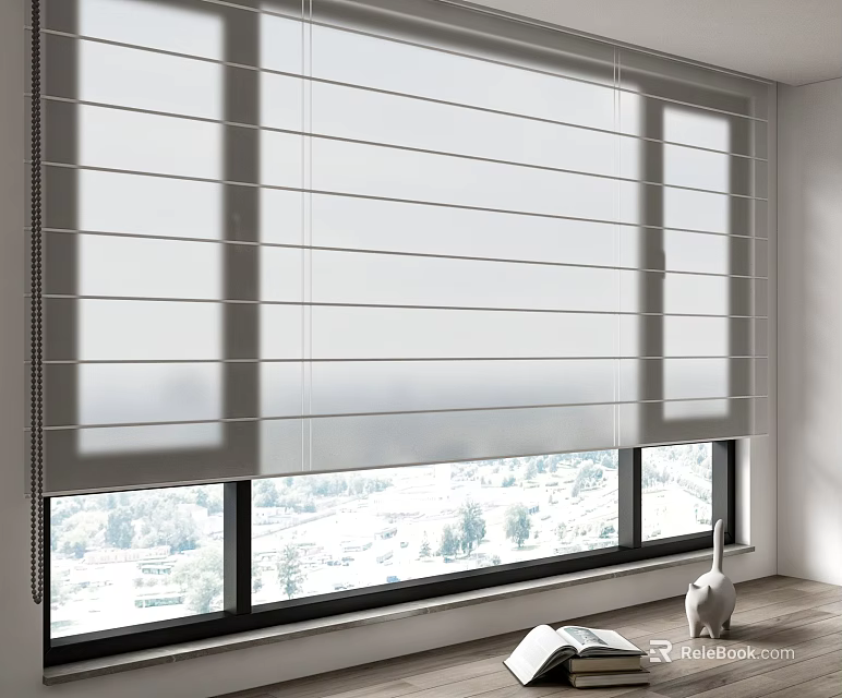 Horizontal Window Blinds Enhancing Natural Light In Modern Room With Scenic View 3d model 