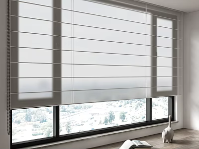 Horizontal Window Blinds Enhancing Natural Light In Modern Room With Scenic View 3d model