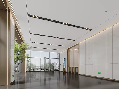 Modern Hotel Lobby Interior With Spacious Layout Large Windows And Marble Walls 3d model