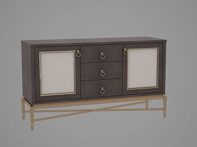Elegant Dark Gray Sideboard With Quilted Panel Doors Gold Trim And Drawers 3d model