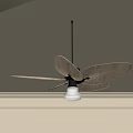 Modern Ceiling Fan With Natural Blades And Light Fixture On Beige Ceiling