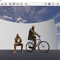 Two Men One Sitting on Floor and Another Riding Bicycle 3d model
