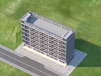 Modern Multi Storey Industrial Factory Building With Flat Roof Green Grass And Road 3d model