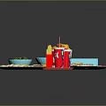 Assorted Food Plates With Fries Salad Skewers Vegetables Sauces And Red Container