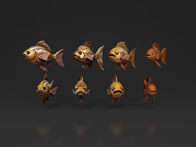 Decorative Aquatic Animals Display With Multiple Golden Fish And Intricate Patterns 3d model