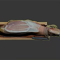 Whole Pig Leg Ham in Wooden Box with Sharp Knife on