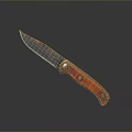 Weapon Folding Knife With Orange Handle And Rustic Blade On Dark Shiny Background 3d model