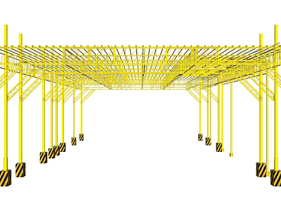 Yellow Industrial Scaffolding Equipment Structure With Support Beams And Warning Stripes 3d model