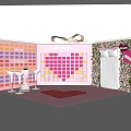 Pink 3D Greeting Card Featuring Red Heart Shape Colorful Squares And Wine Glasses