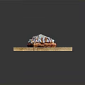 Delicious Toasted Bread With Cream Topping And Drizzled Brown Sauce On Wooden Board