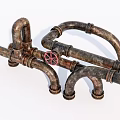 Rusty Industrial Pipes with Multiple Elbows Red Valves and Mechanical Design