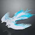 Blue and White Dragon 3D Sculpture With Spreading Wings And Reflection On Dark Background 3d model
