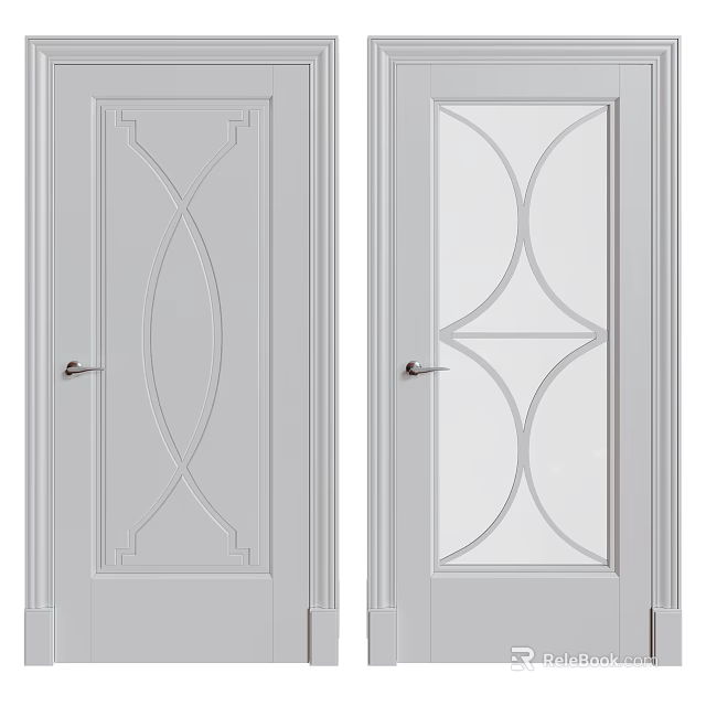 Light Colored Interior Hinged Doors With Geometric Patterns And Glass Panels 3d model