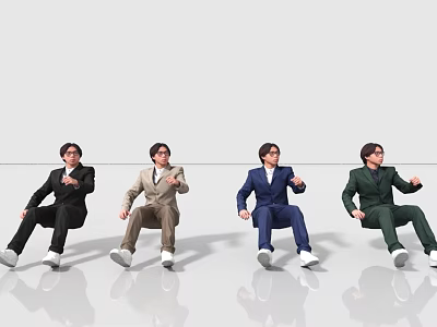 Four Men Sitting Side by Side in Colorful Suits With White Shoes on White Background 3d model