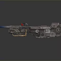 Sci Fi Futuristic Weapon With Glowing Blue Barrel Metallic Body And Mechanical Gear Details