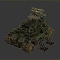 Futuristic Camouflage Tank With Mounted Weapon System Large Tires And Mechanical Design