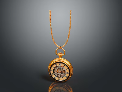 Vintage Gold Pocket Watch With Chain And Mechanical Dial On Dark Background 3d model