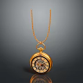 Vintage Gold Pocket Watch With Chain And Mechanical Dial On Dark Background