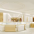 Luxurious Jewelry Store Interior Design With Golden Counter And Chandelier Display Area