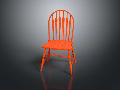 Stylish Orange Wooden Chair With Vertical Slat Back Design For Home Furniture 3d model
