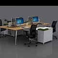 Modern Office Desk Setup With Two Computer Monitors Potted Plants And Black Chairs 3d model