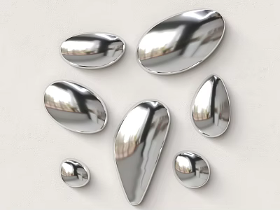 Shiny Silver Metallic Wall Hanging Ornaments with Various Shapes for Home Decor 3d model