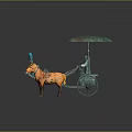Bronze Sculpture of Horse Drawn Chariot with Four Horses Umbrella and Figure