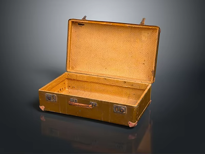 Open Vintage Yellow Leather Suitcase With Metal Hardware And Empty Interior 3d model