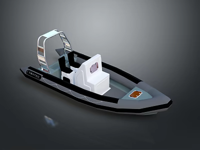 Black And Gray Seafarer Inflatable Boat With Transparent Windshield Seats And Control Panel 3d model