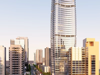 Modern Urban Skyscraper With Glass Facade Among Surrounding City Buildings 3d model