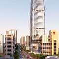 Modern Urban Skyscraper With Glass Facade Among Surrounding City Buildings
