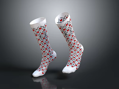Stylish Playing Card Pattern Socks White Base With Red Black Heart Diamond Designs 3d model