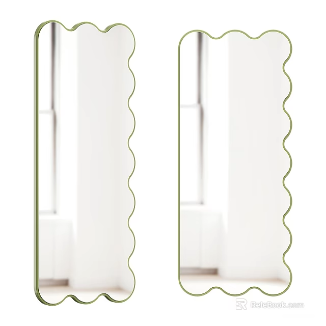 Modern Scalloped Edge Mirrors With Green Frame For Home Interior Decoration 3d model 