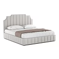 Modern Light Gray Double Bed With Tufted Headboard White Pillows And Brown Blanket 3d model