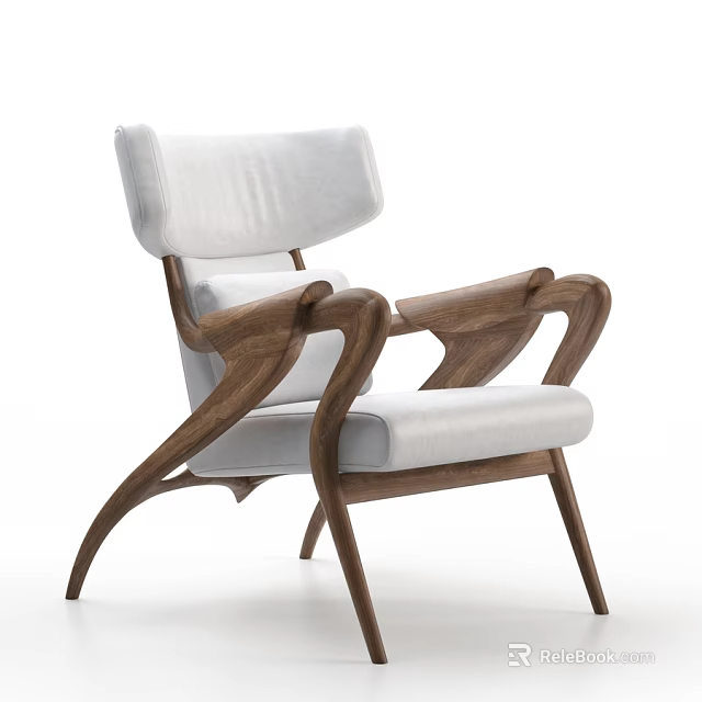 Accent Chair with Wooden Frame Unique Armrest Design Light Upholstered Seat and Backrest 3d model 